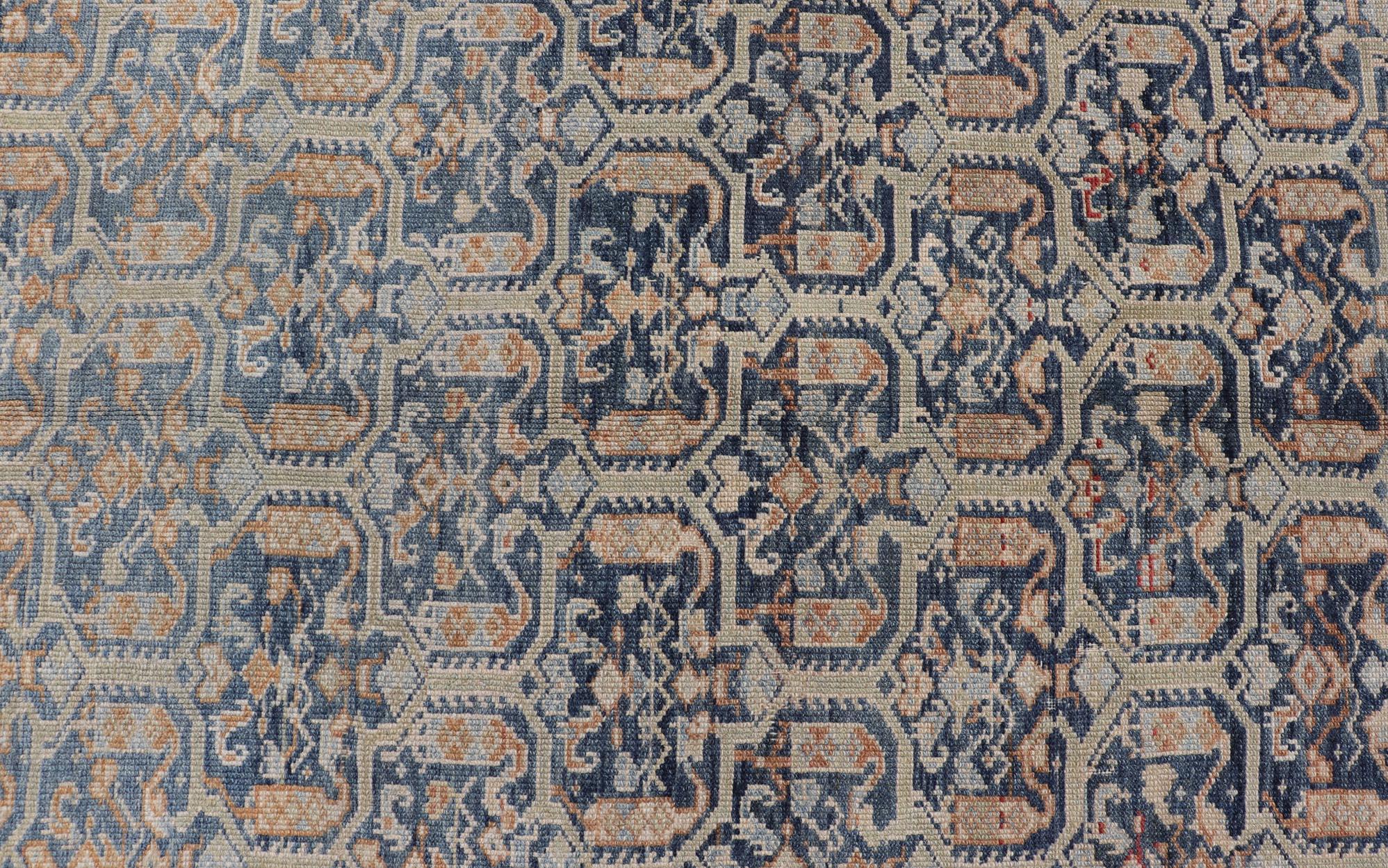 Malayer Antique Persian Kurdish Rug Featuring Ornate All-Over Geometric 4'5 x 7'7 For Sale