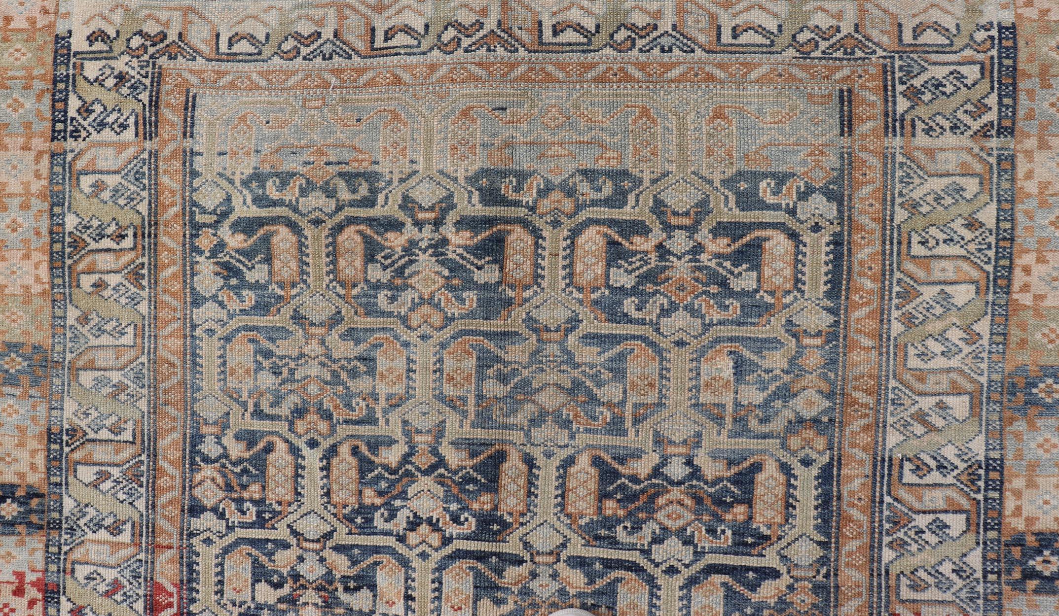 Hand-Knotted Antique Persian Kurdish Rug Featuring Ornate All-Over Geometric 4'5 x 7'7 For Sale
