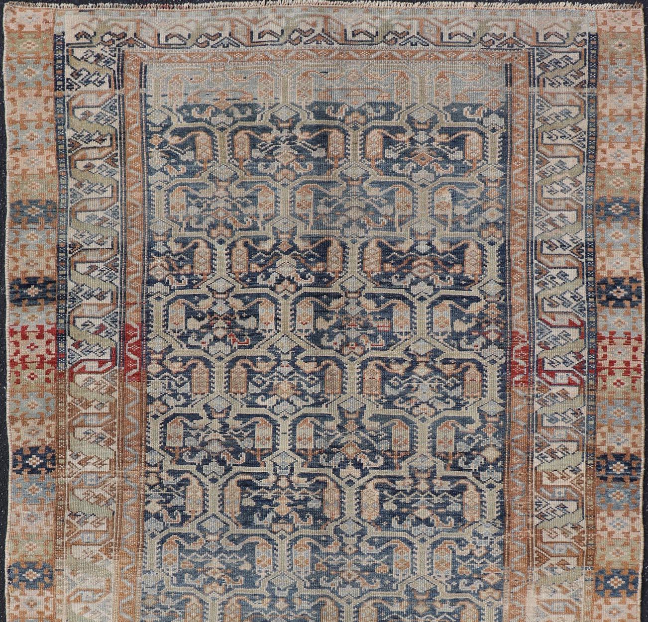 20th Century Antique Persian Kurdish Rug Featuring Ornate All-Over Geometric 4'5 x 7'7 For Sale
