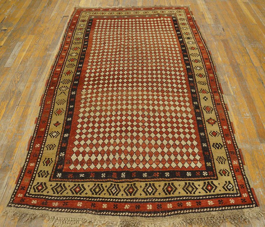 19th Century W. Persian Kurdish Checkerboard Pattern Carpet 
3'9