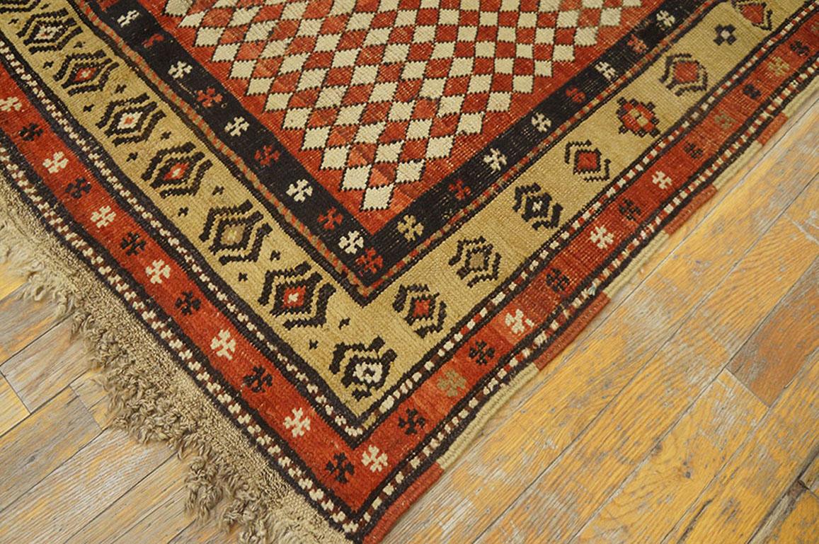 Hand-Knotted 19th Century W. Persian Kurdish Checkerboard Pattern Carpet (3'9