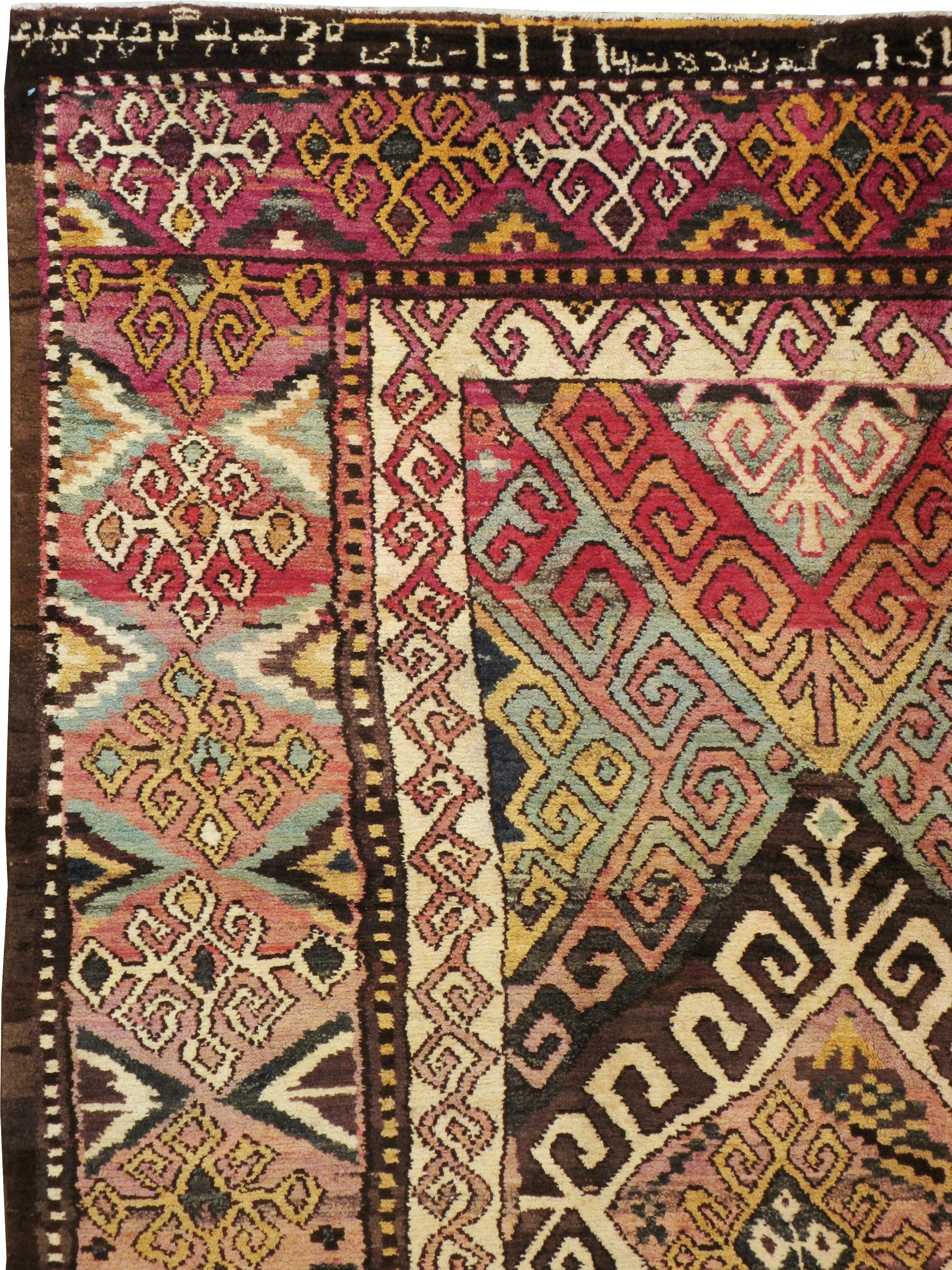 Hand-Knotted Unique Early 20th Century Abstract Persian Tribal Accent Rug For Sale