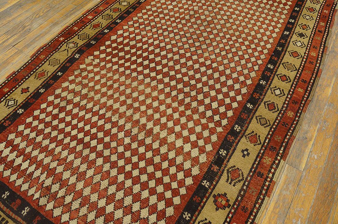 19th Century W. Persian Kurdish Checkerboard Pattern Carpet (3'9