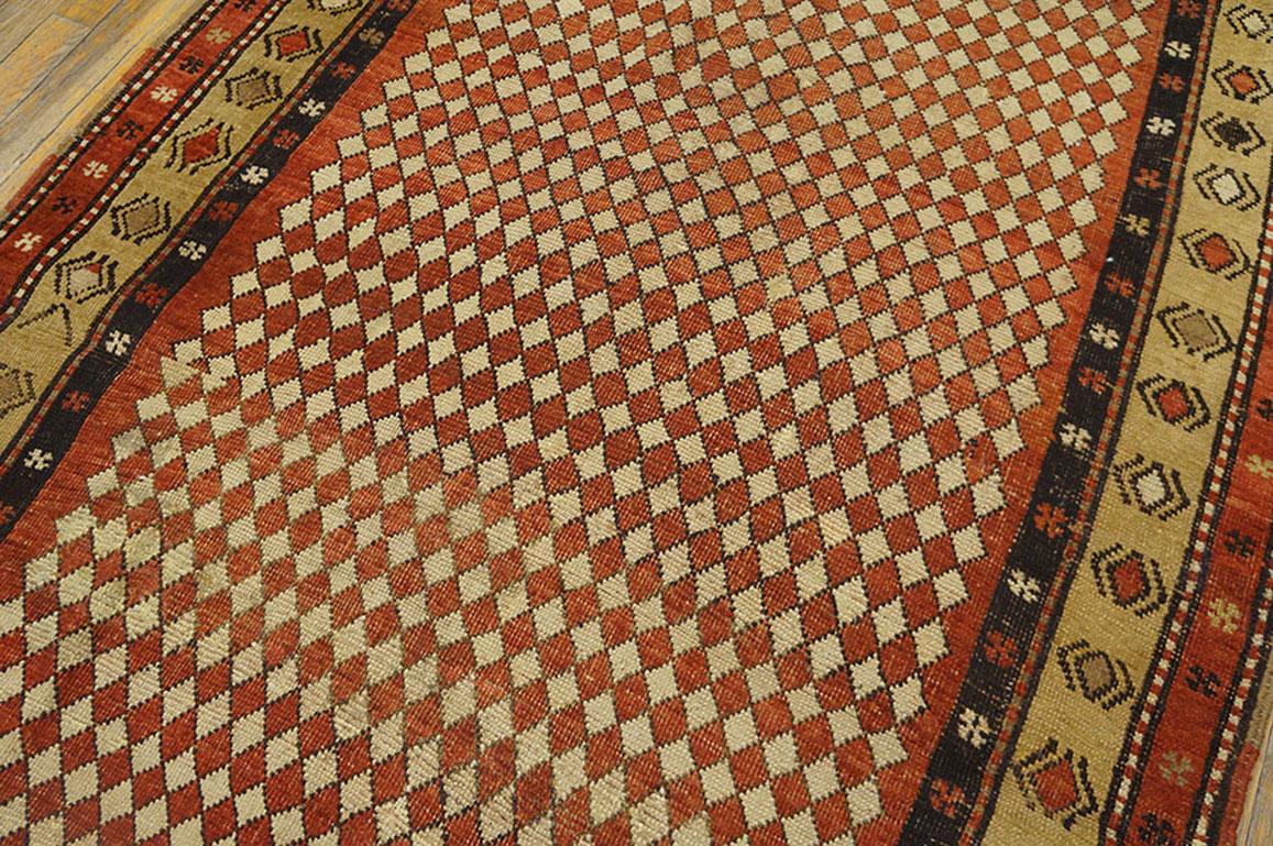 Wool 19th Century W. Persian Kurdish Checkerboard Pattern Carpet (3'9