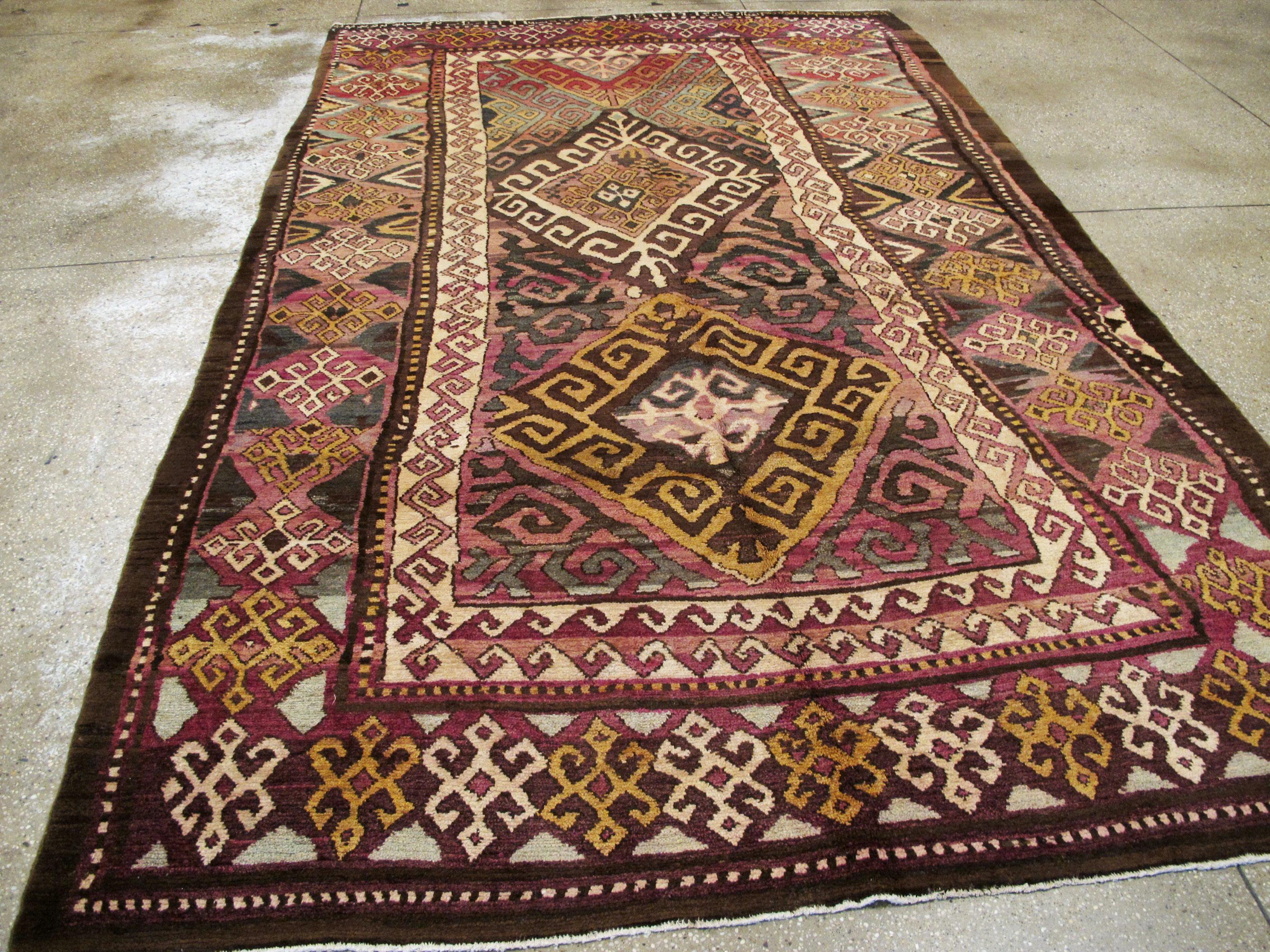 Unique Early 20th Century Abstract Persian Tribal Accent Rug For Sale 1