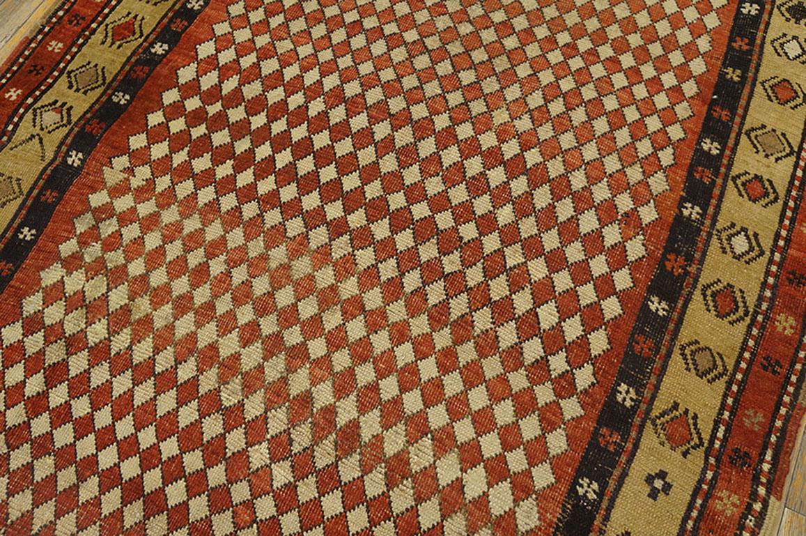19th Century W. Persian Kurdish Checkerboard Pattern Carpet (3'9