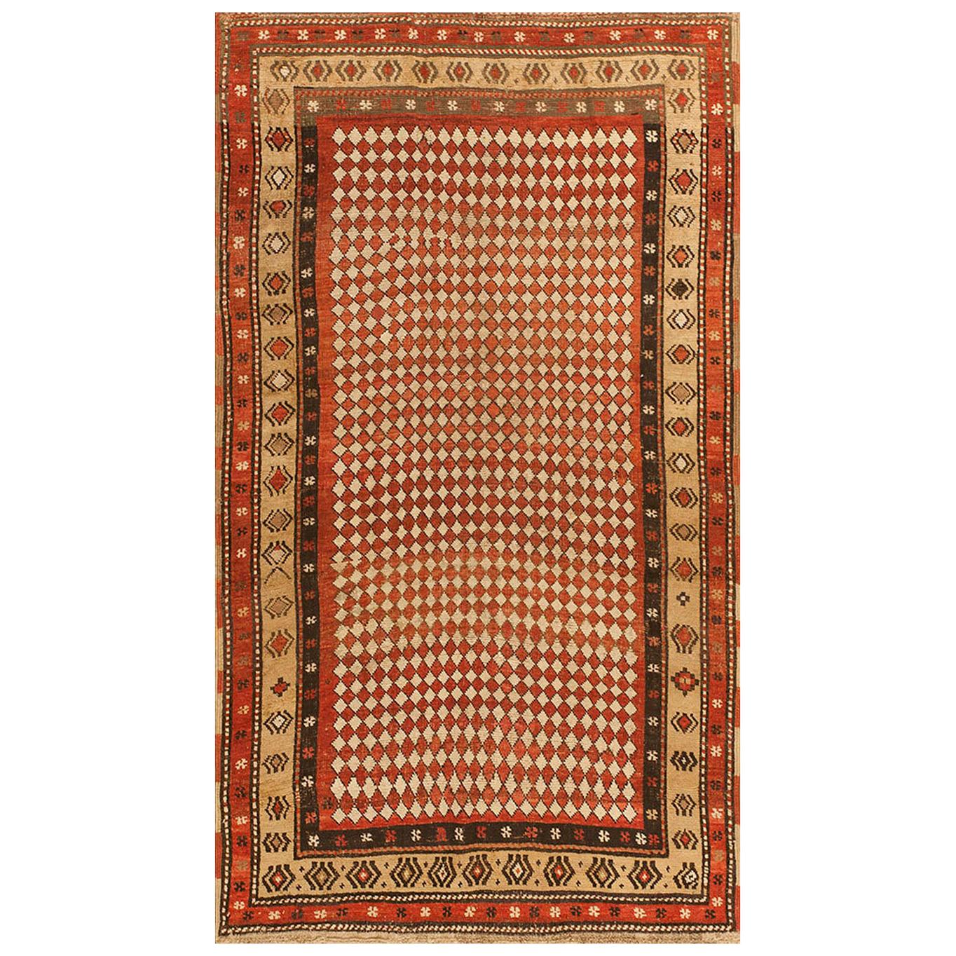19th Century W. Persian Kurdish Checkerboard Pattern Carpet (3'9"x6'10"-114x208) For Sale