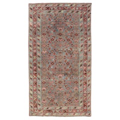 Antique Persian Kurdish Rug in Blue, Green, Brown, and Soft Red