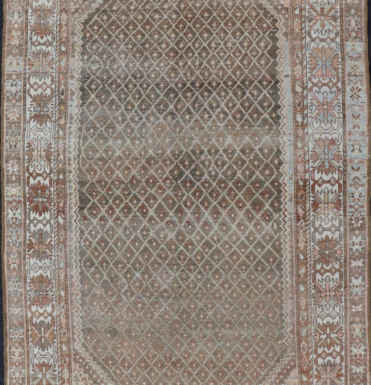 Antique Persian Kurdish Rug in Gray/Brown Background with Taupe Tan & Soft Red  For Sale 3