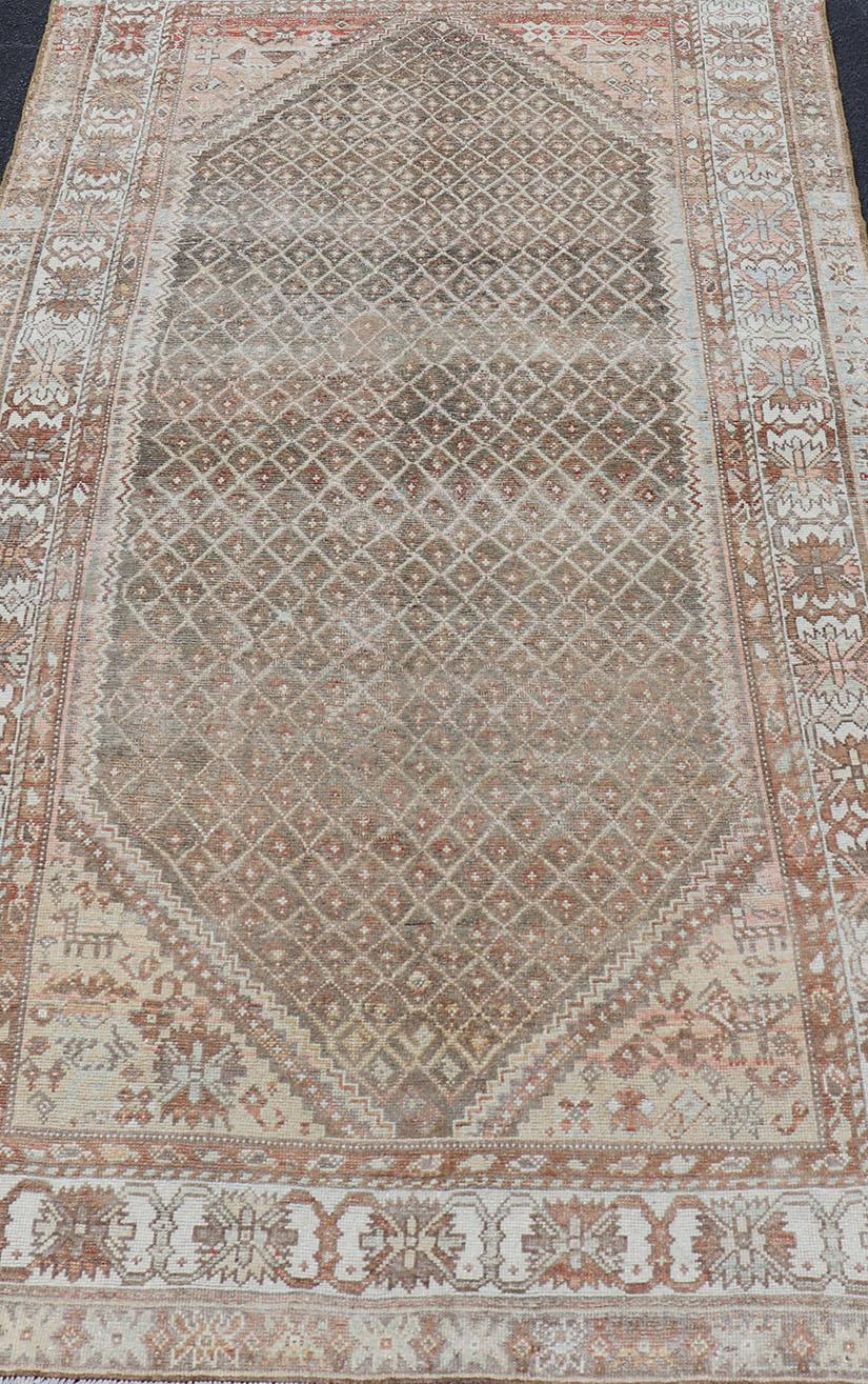Antique Persian Kurdish Rug in Gray/Brown Background with Taupe Tan & Soft Red  For Sale 5