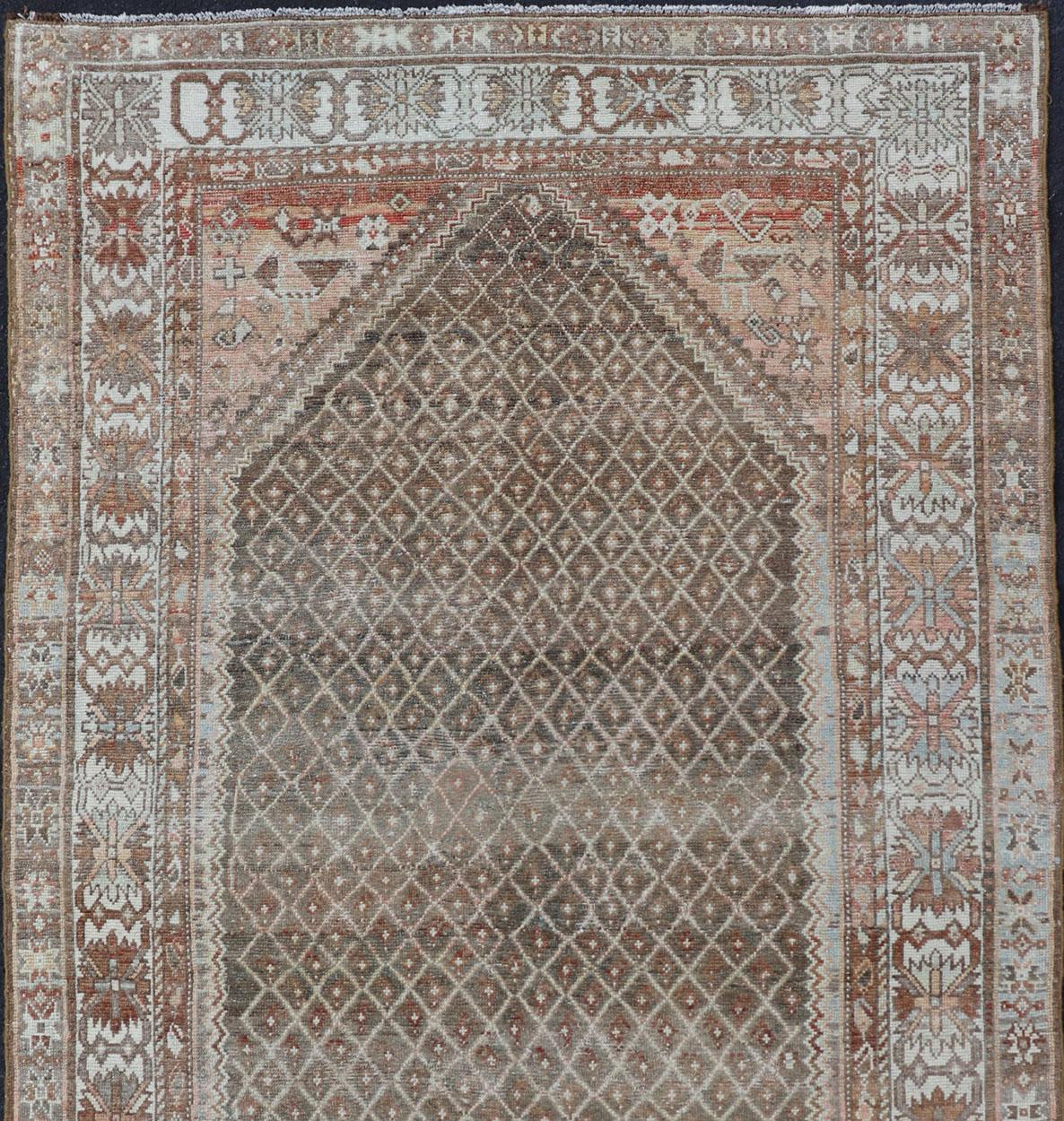 Antique Persian Kurdish Rug in Gray/Brown Background with Taupe Tan & Soft Red  For Sale 2