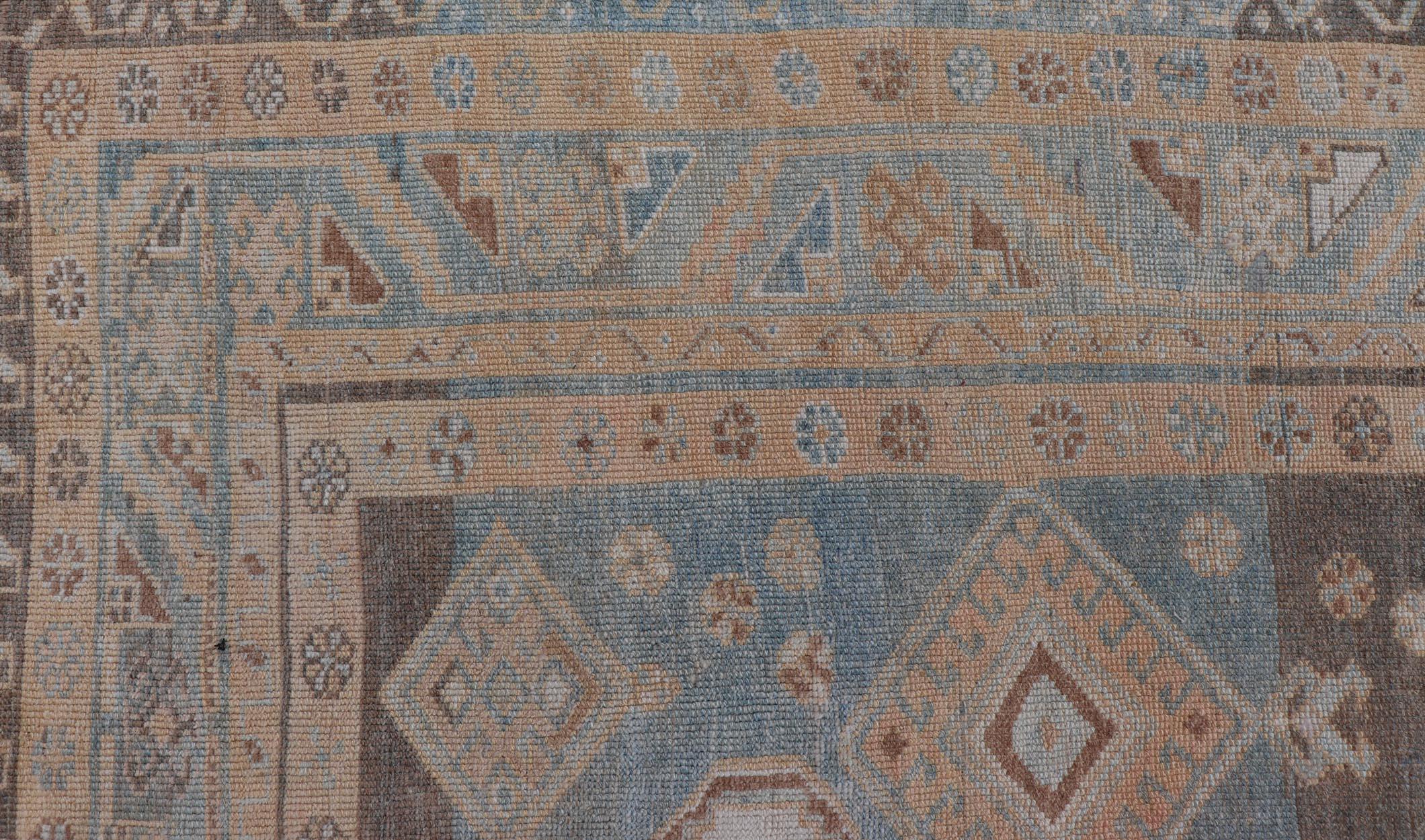 Antique Persian Kurdish Rug with All-Over Tribal in Blue, Green, and Brown For Sale 4