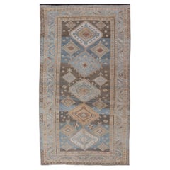 Antique Persian Kurdish Rug with All-Over Tribal in Blue, Green, and Brown