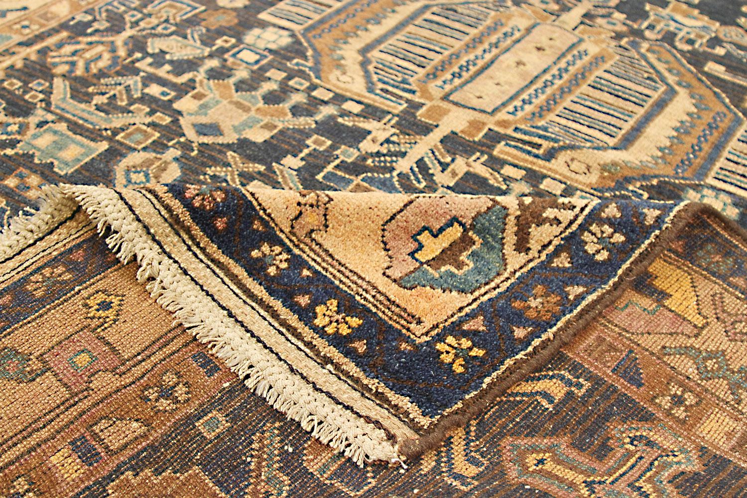Other Antique Persian Kurdish Rug with Brown and Blue Geometric Details For Sale