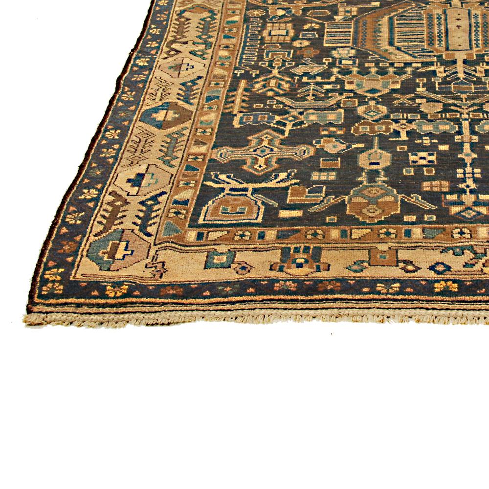 Hand-Woven Antique Persian Kurdish Rug with Brown and Blue Geometric Details For Sale