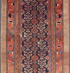 Antique Persian Kurdish Rug with Diamond Medallion and Deep Navy Field