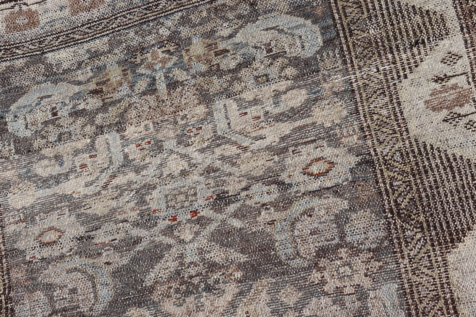 Antique Persian Kurdish Rug with Geometric Motifs and Neutral Tones 3'1 x 6 For Sale 3