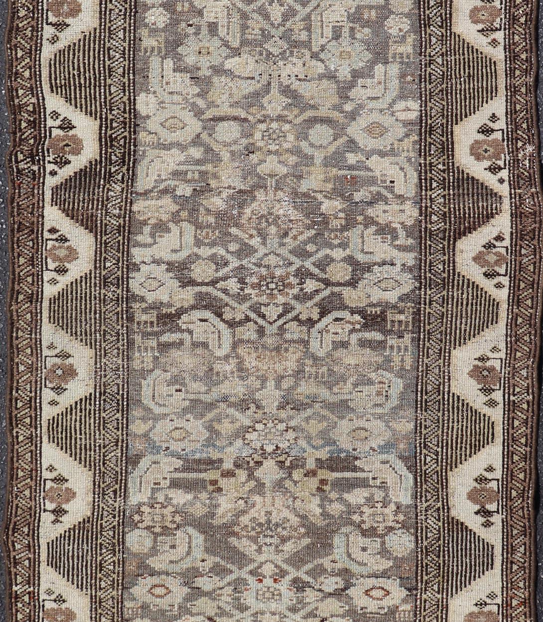 Antique Persian Kurdish Rug with Geometric Motifs and Neutral Tones 3'1 x 6 For Sale 1
