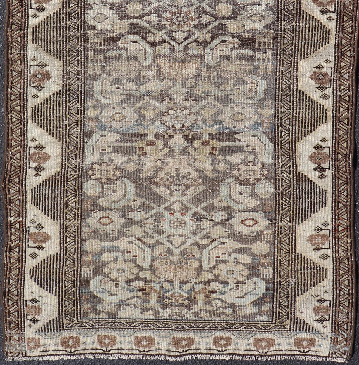 Antique Persian Kurdish Rug with Geometric Motifs and Neutral Tones 3'1 x 6 For Sale 2