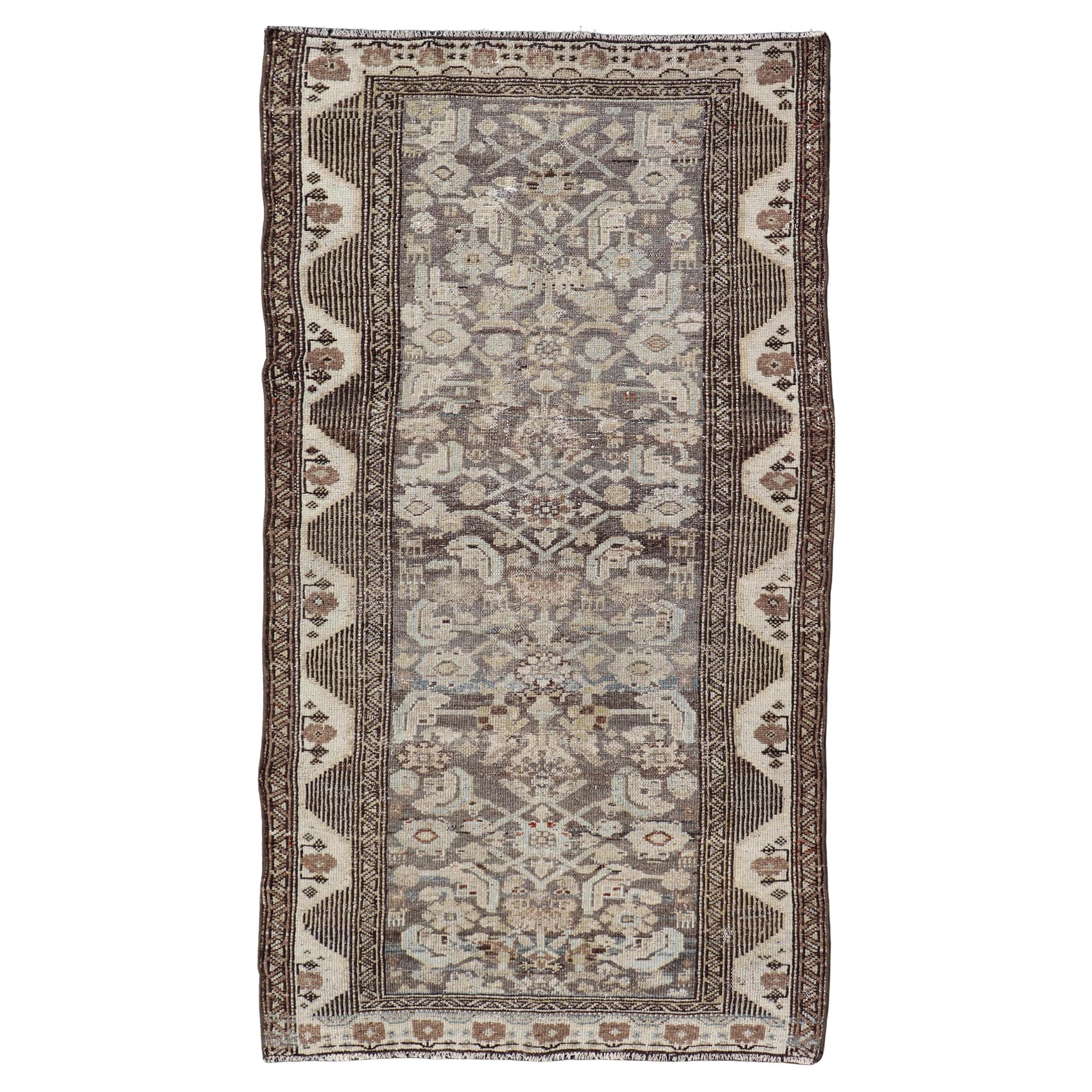 Antique Persian Kurdish Rug with Geometric Motifs and Neutral Tones 3'1 x 6 For Sale
