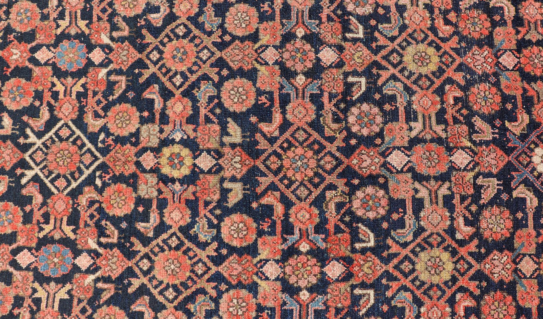 Antique Persian Kurdish Rug with Herati Pattern on A Blue Field  4'1 x 7'7 in vendita 3