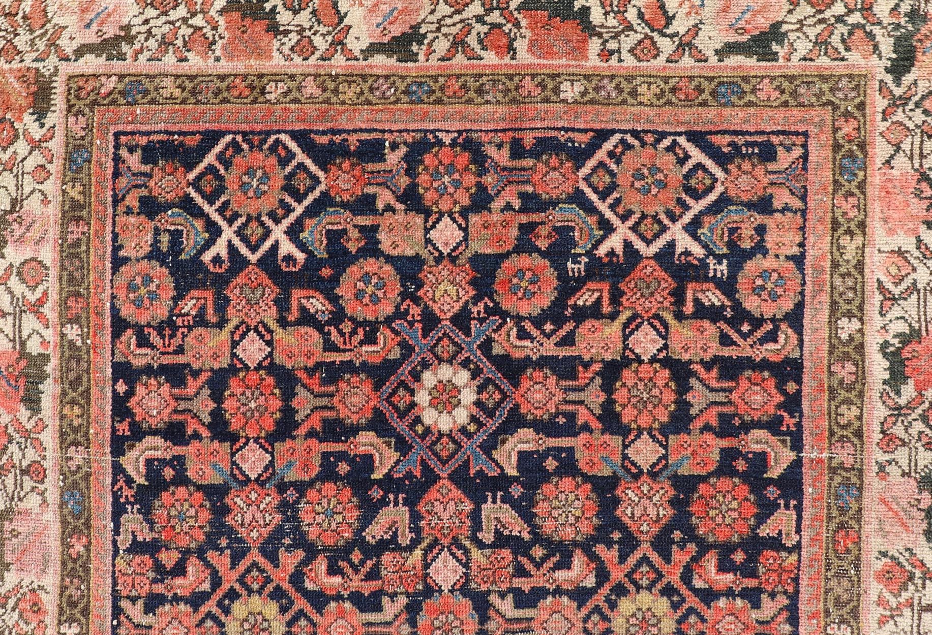 Antique Persian Kurdish Rug with Herati Pattern on A Blue Field  4'1 x 7'7 in vendita 4