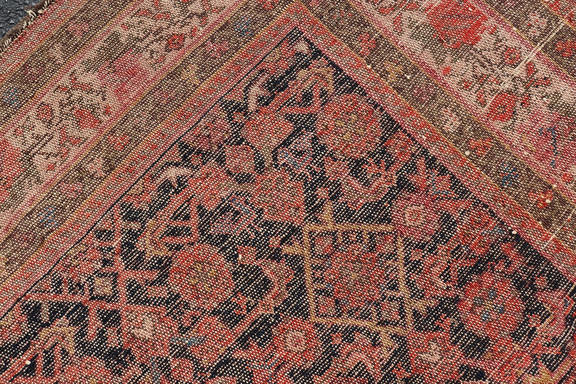 Antique Persian Kurdish Rug with Herati Pattern on A Blue Field  4'1 x 7'7 In condizioni buone in vendita a Atlanta, GA