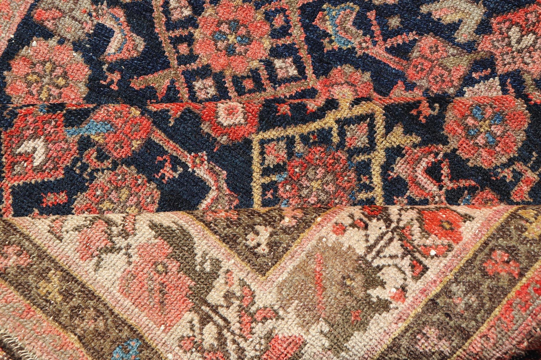 XX secolo Antique Persian Kurdish Rug with Herati Pattern on A Blue Field  4'1 x 7'7 in vendita