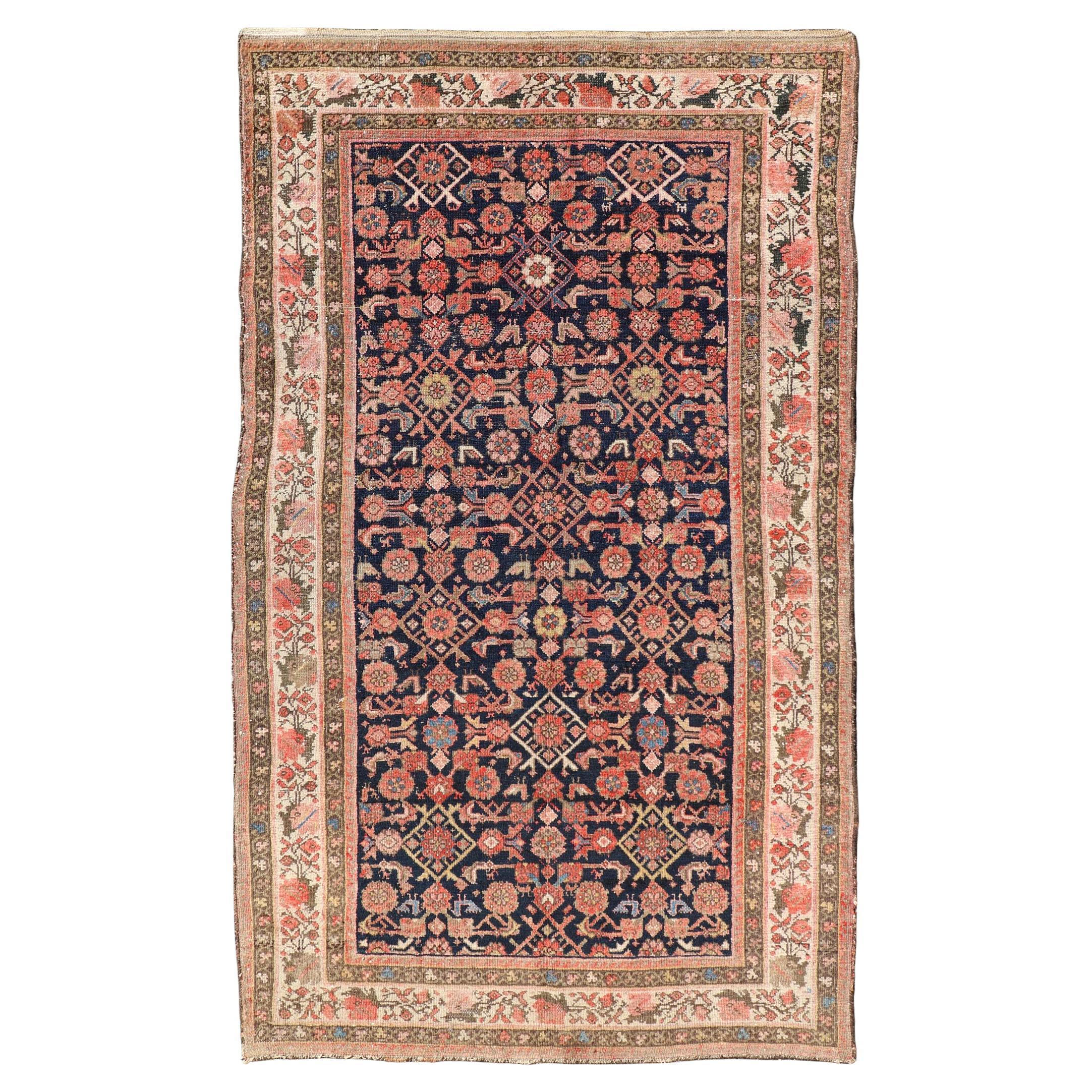 Antique Persian Kurdish Rug with Herati Pattern on A Blue Field 4
1 x 7
7