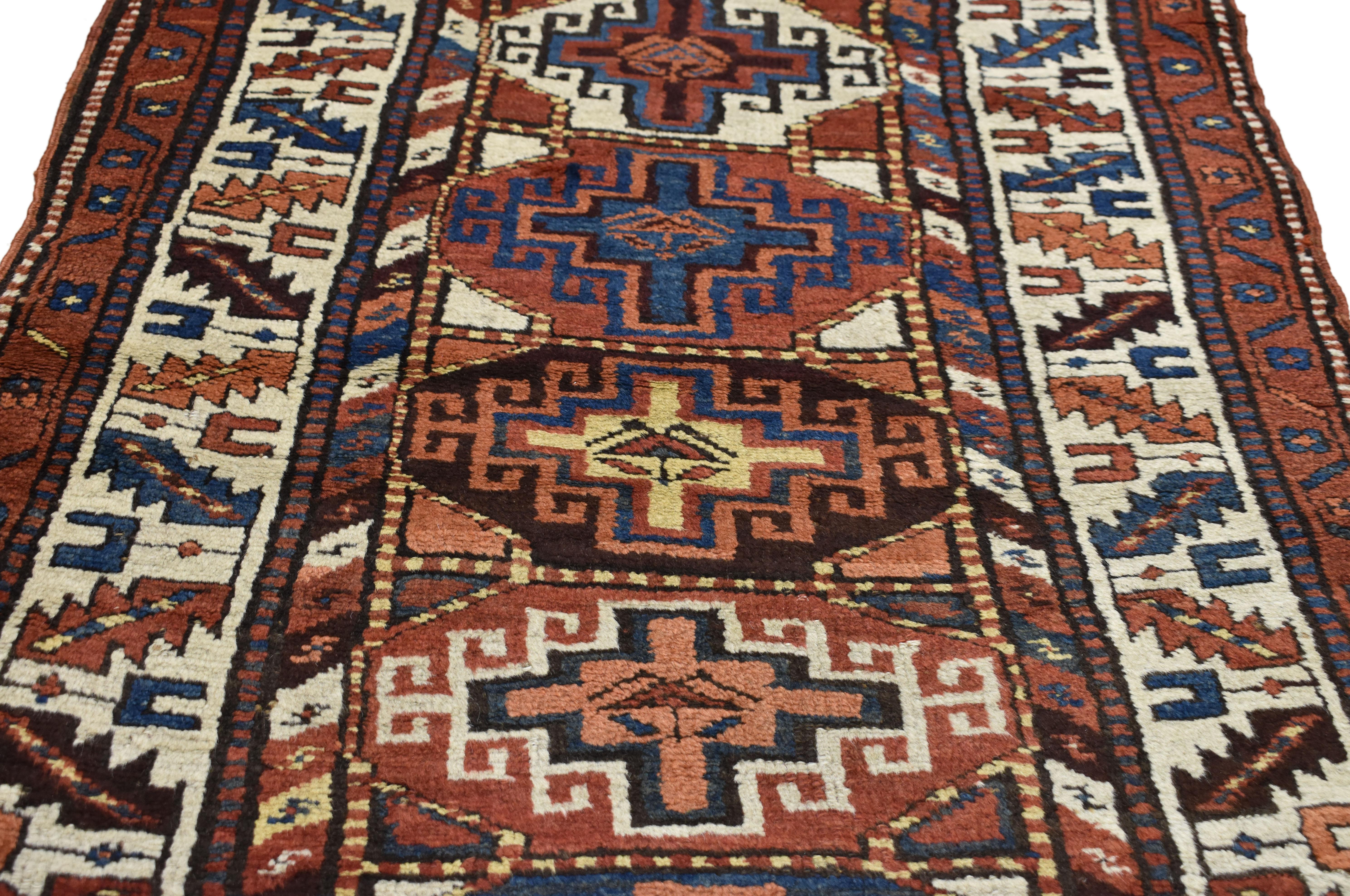 Hand-Knotted Antique Persian Kurdish Rug with Nomadic Raconteur Style, Hallway Runner For Sale