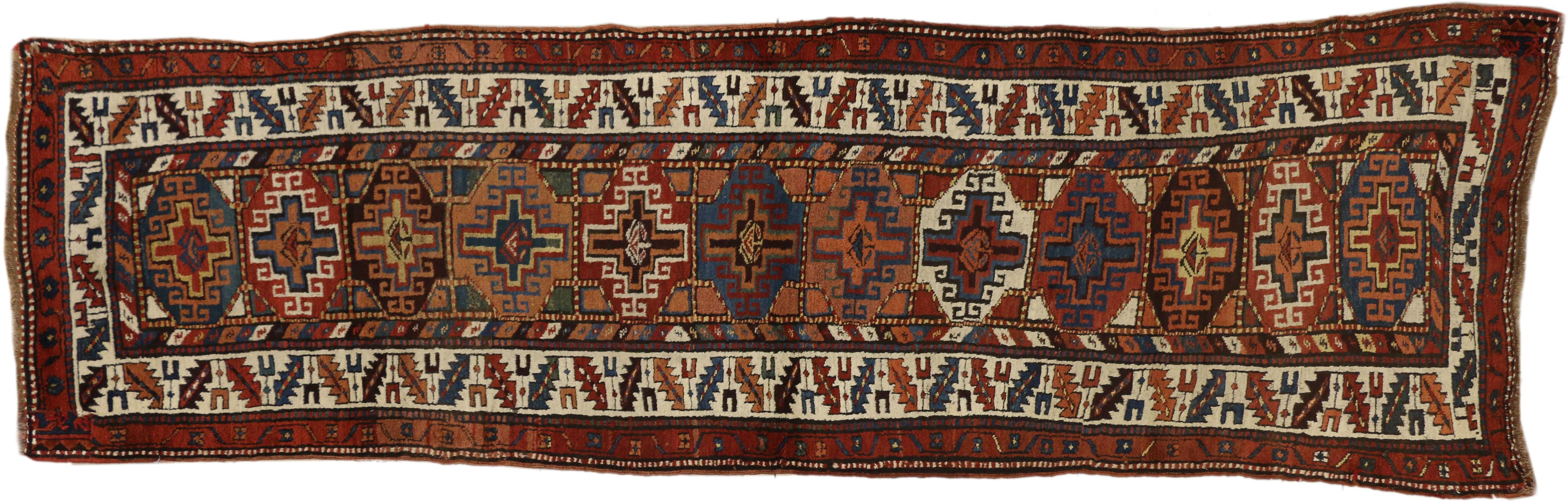 20th Century Antique Persian Kurdish Rug with Nomadic Raconteur Style, Hallway Runner For Sale