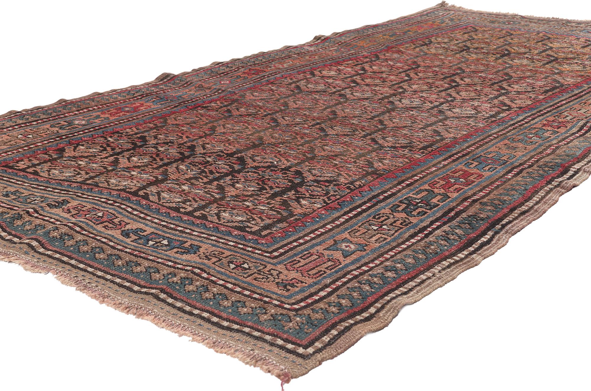 73113 Antique Persian Kurdish Rug 04’03 x 08’00.
Rugged beauty meets laid-back luxury in this antique Persian Kurdish rug. The decorative boteh design and lively earth-tone colors woven into this piece work together creating a deeply appealing look