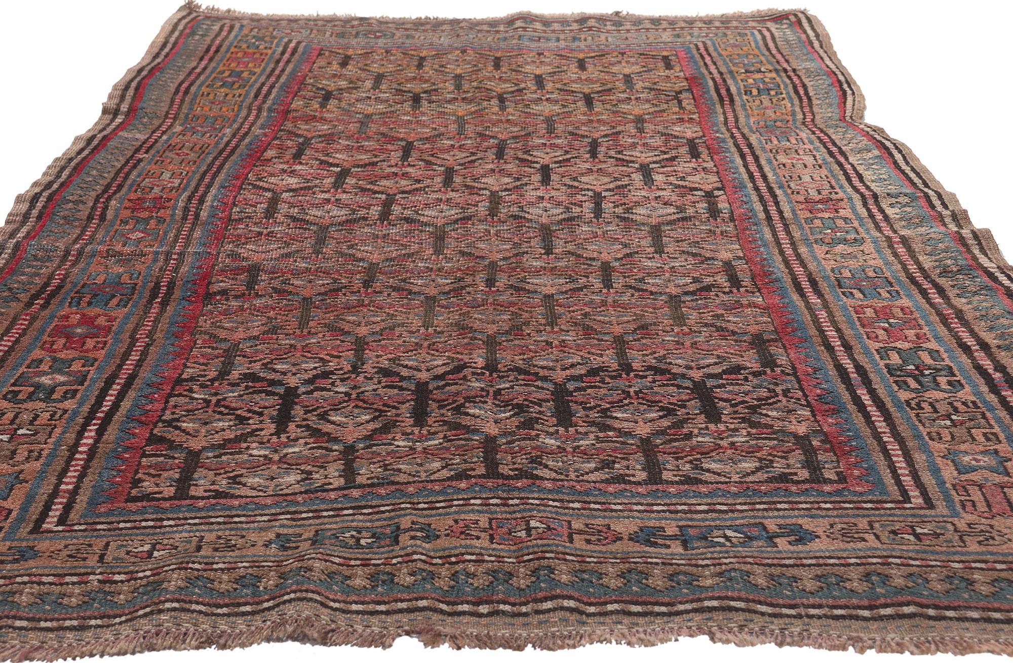 Tribal Antique Persian Kurdish Rug, Rugged Beauty Meets Laid-Back Luxury For Sale