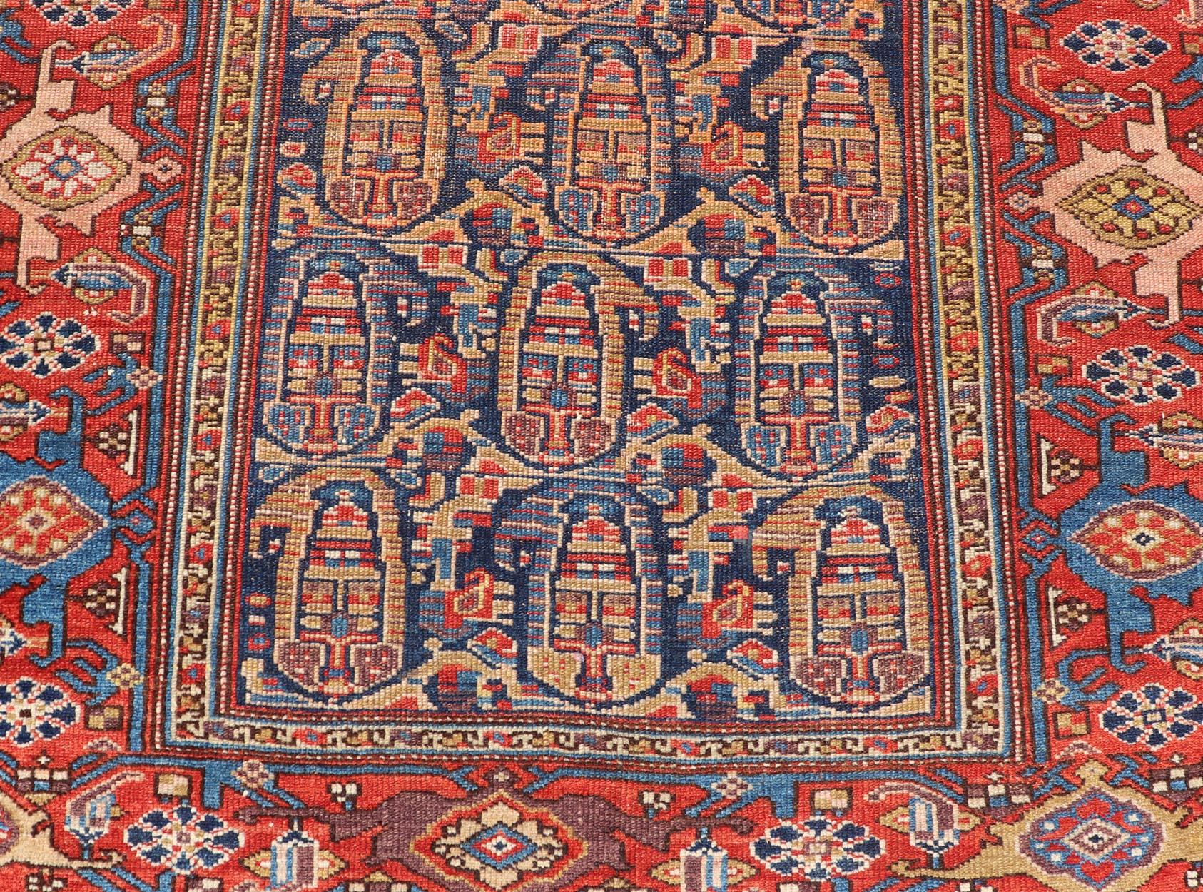 Malayer Tapis persan kurde ancien avec motifs sur toute sa surface vibrants 3'10 x 5'10 en vente