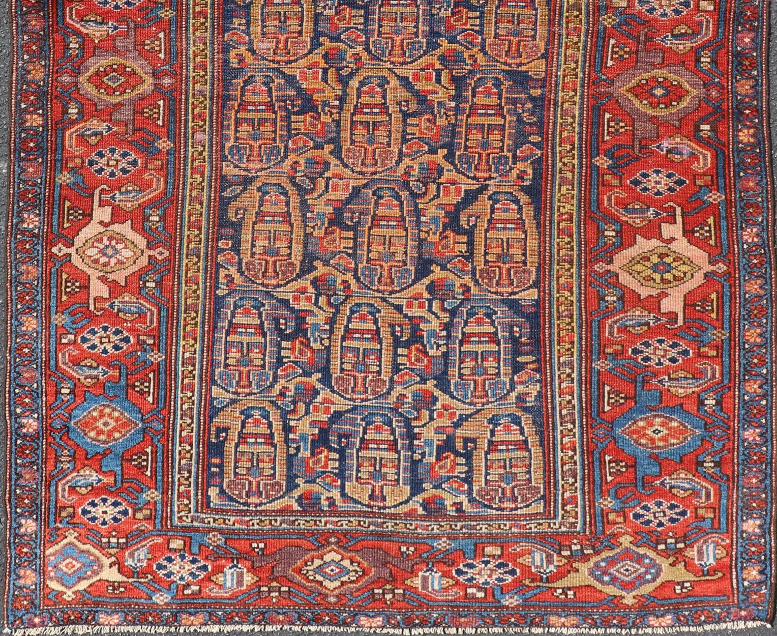Laine Tapis persan kurde ancien avec motifs sur toute sa surface vibrants 3'10 x 5'10 en vente