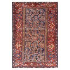 Tapis persan kurde ancien avec motifs sur toute sa surface vibrants 3'10 x 5'10