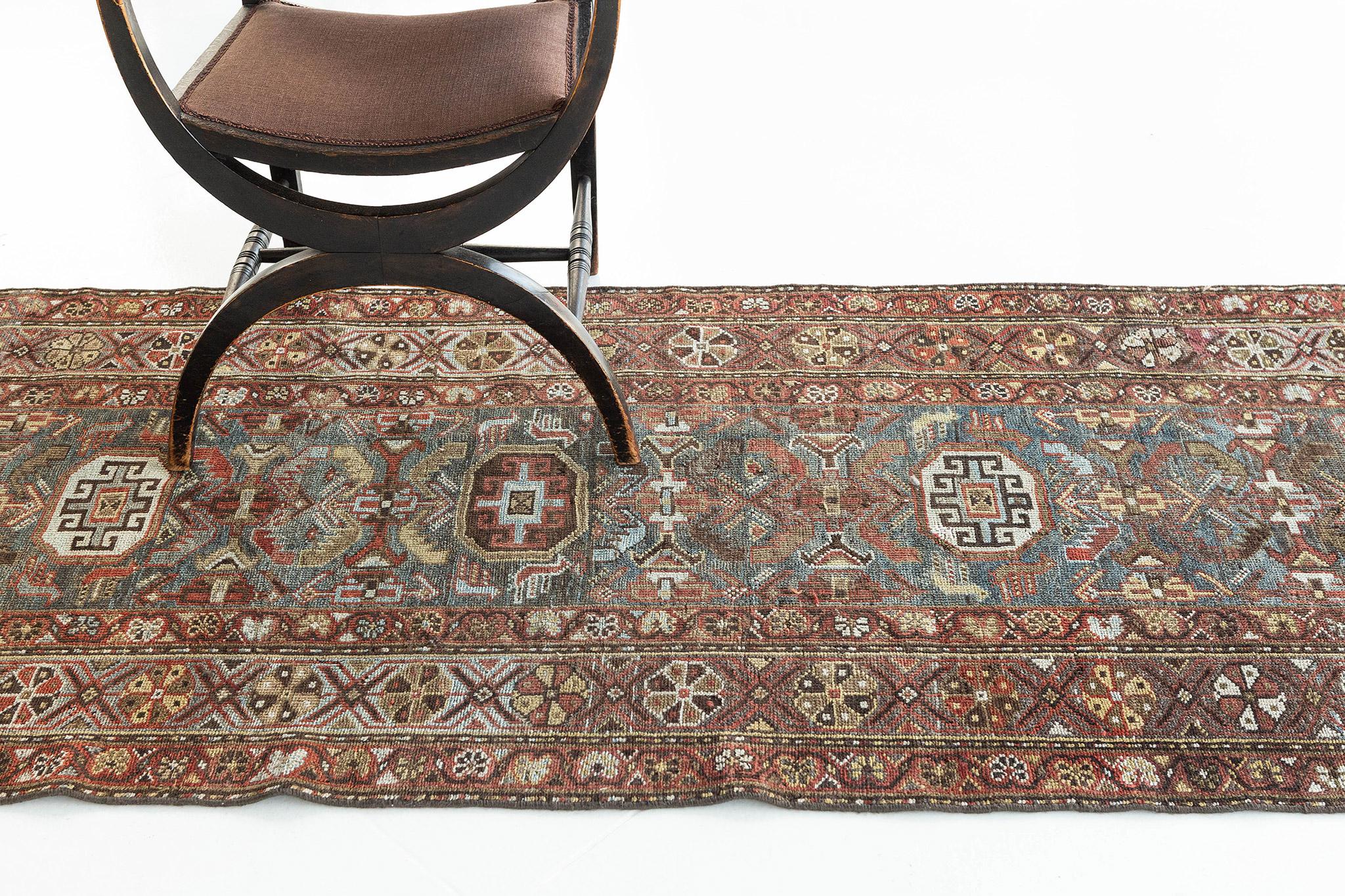 Hand-Knotted Antique Persian Kurdish Runner 26703 For Sale