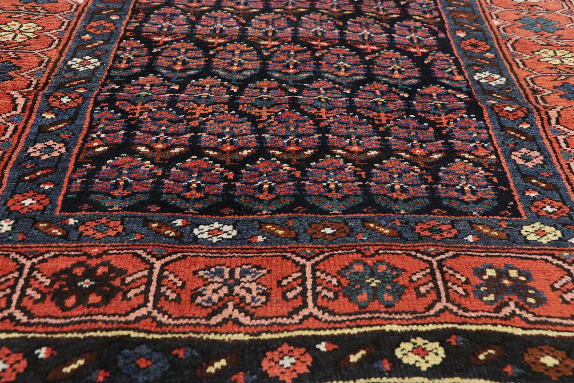 Malayer Antique Persian Kurdish Runner with Boteh Design, Hallway Runner For Sale