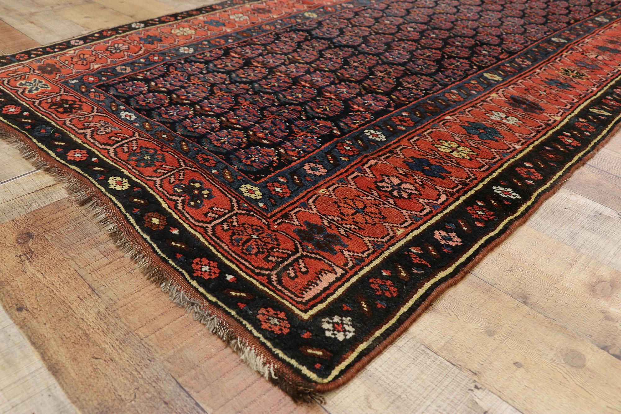 Antique Persian Kurdish Runner with Boteh Design, Hallway Runner In Good Condition For Sale In Dallas, TX