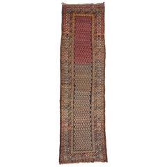 Antique Persian Kurdish Runner with Boteh Motifs, Hallway Runner