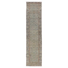 Antique Persian Kurdish Runner with Faded Ground and Repeating Design3'2 x 14'6