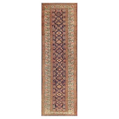 Antique Persian Kurdish Runner with Herati Border in Blue Background Antique Persian Kurdish Runner with Herati Border in Blue Background