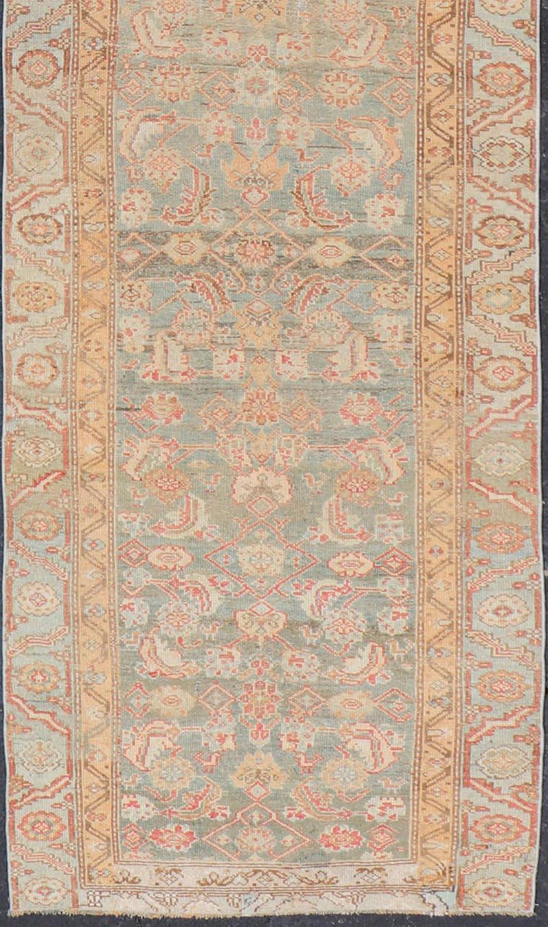 Hand-Knotted Antique Persian Kurdish Runner With Sub-Geometric All Over Herati Design For Sale