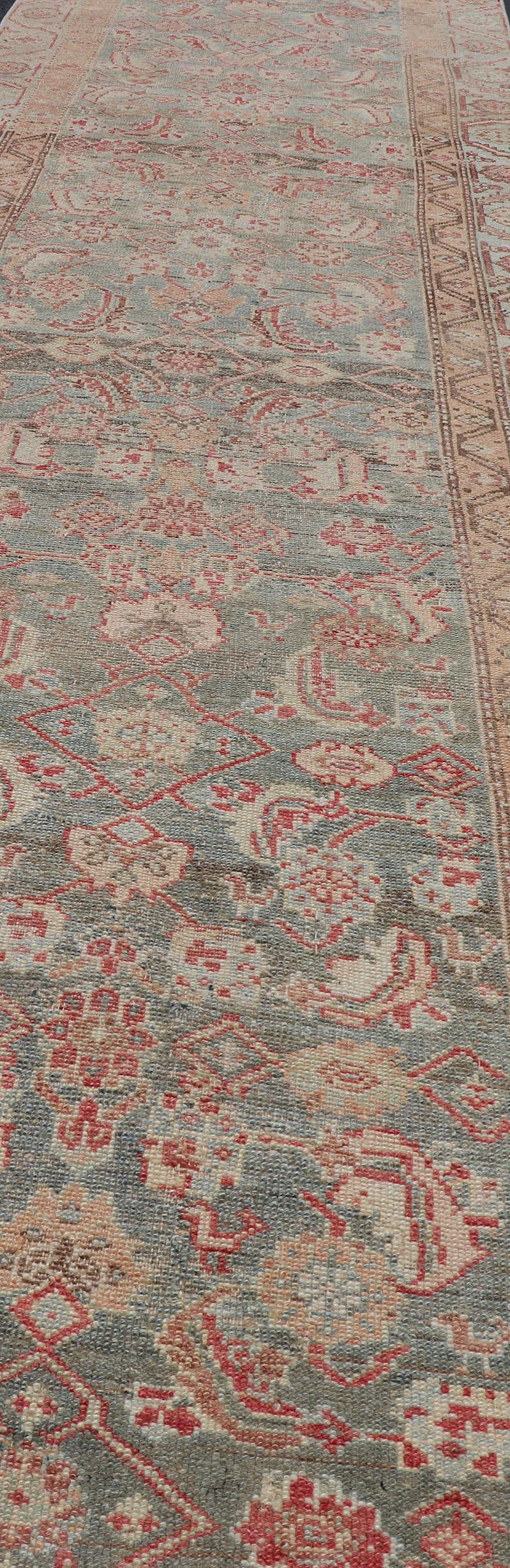 Wool Antique Persian Kurdish Runner With Sub-Geometric All Over Herati Design For Sale