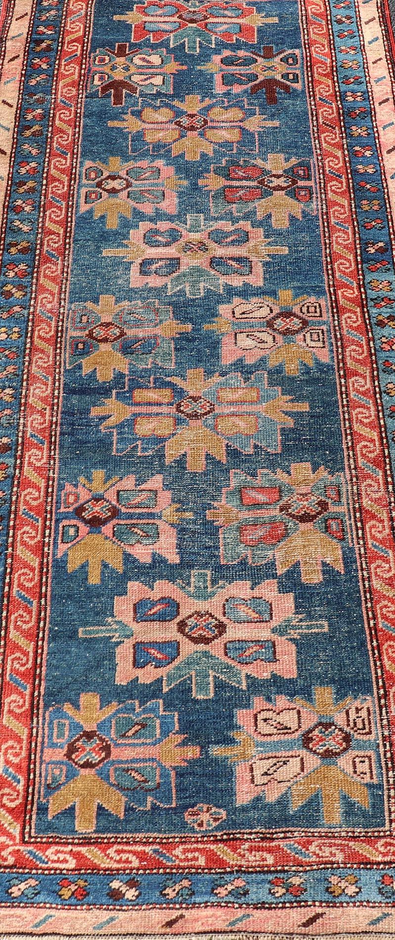 Hand-Knotted Antique Persian Kurdish Tribal Runner in All-Over Sub-Geometric Design
