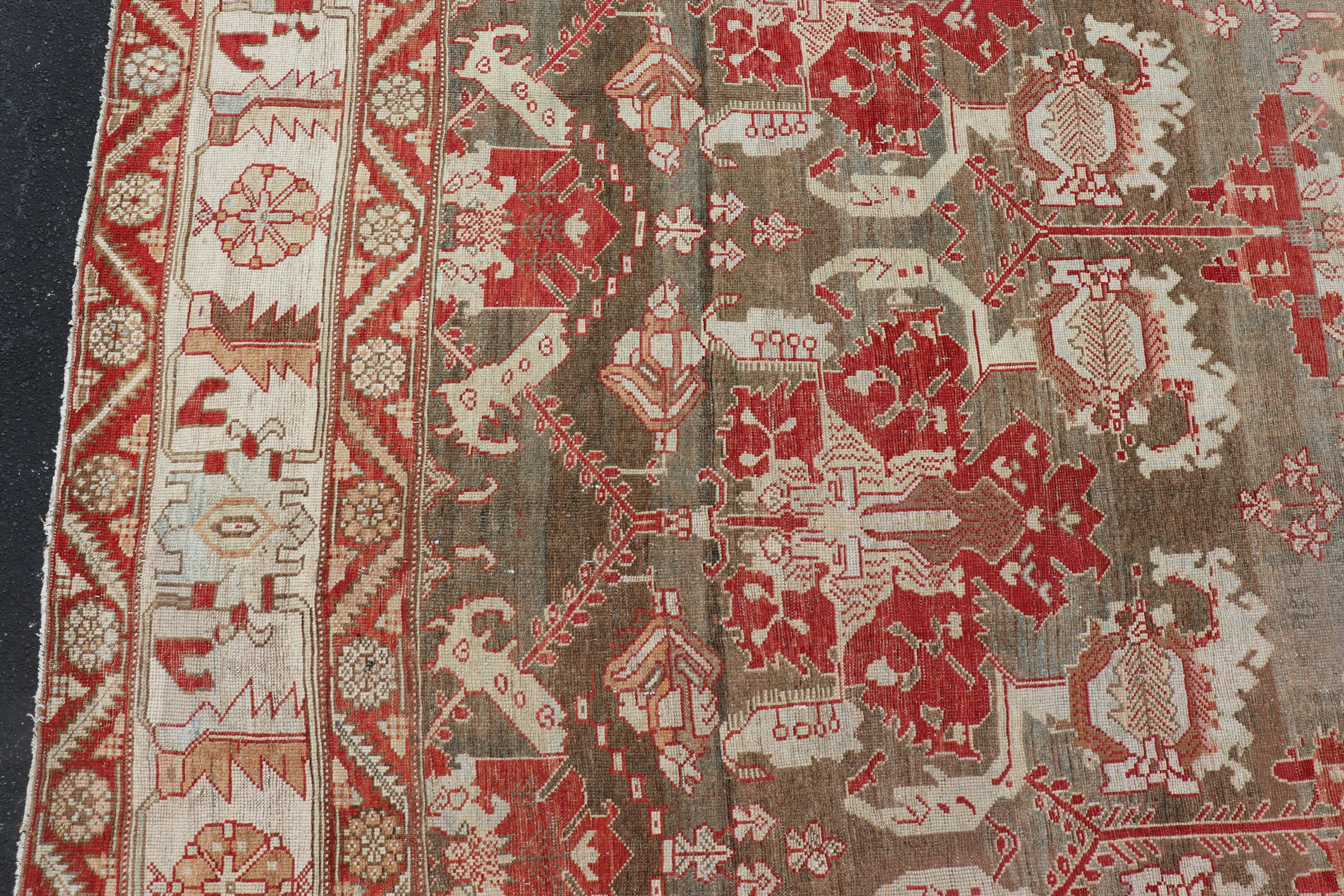 Antique Persian Large Scale Tribal Design Bakhtiari Rug in Multi Colors For Sale 4