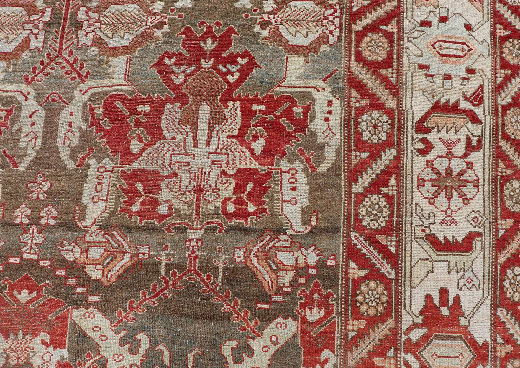 Antique Persian Large Scale Tribal Design Bakhtiari Rug in Multi Colors For Sale 5