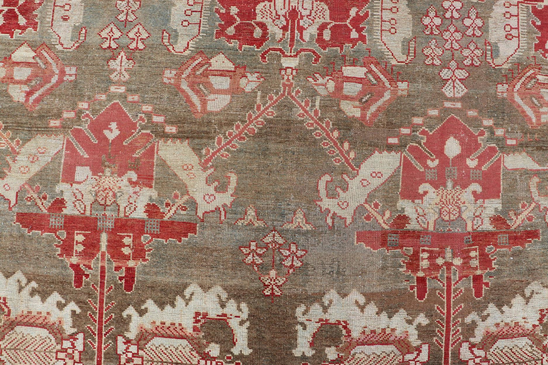 Antique Persian Large Scale Tribal Design Bakhtiari Rug in Multi Colors For Sale 6