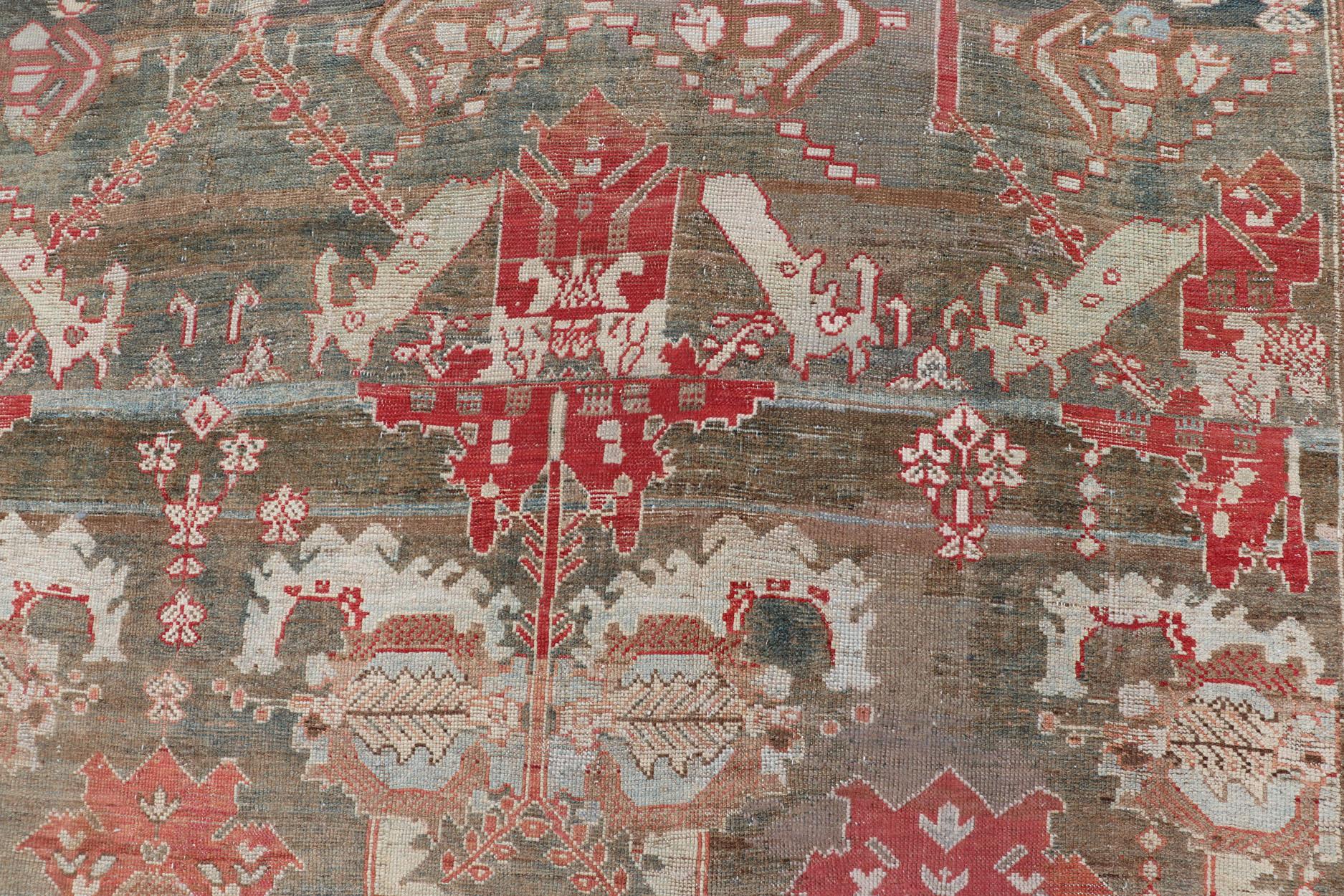 Antique Persian Large Scale Tribal Design Bakhtiari Rug in Multi Colors For Sale 7