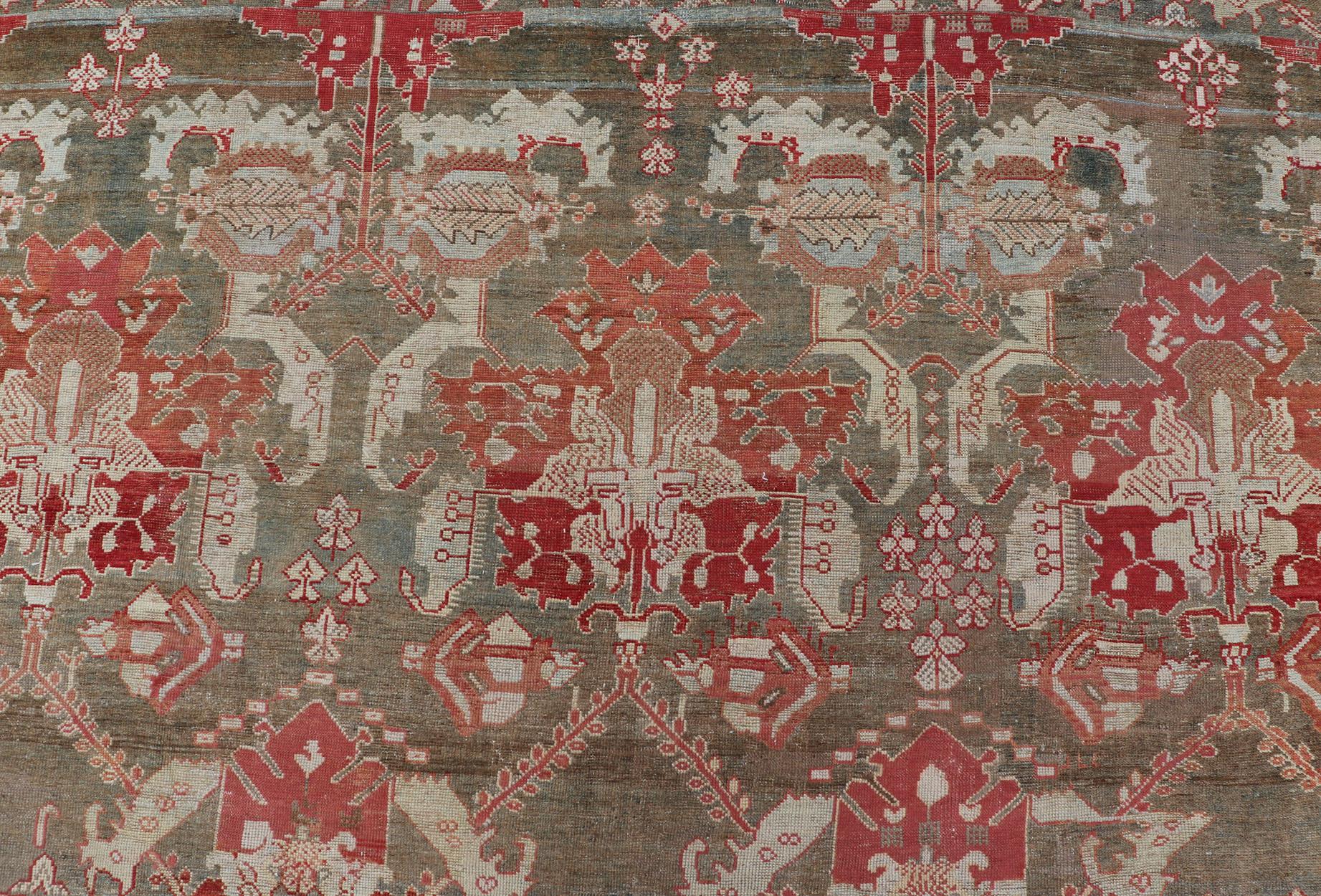 Antique Persian Large Scale Tribal Design Bakhtiari Rug in Multi Colors For Sale 8